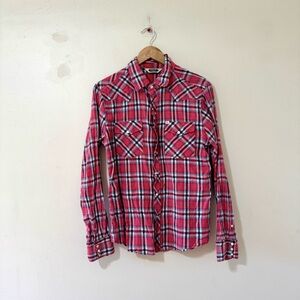 Vintage Salt Valley Western Button Down Shirt Red Plaid Pearl Snap Medium